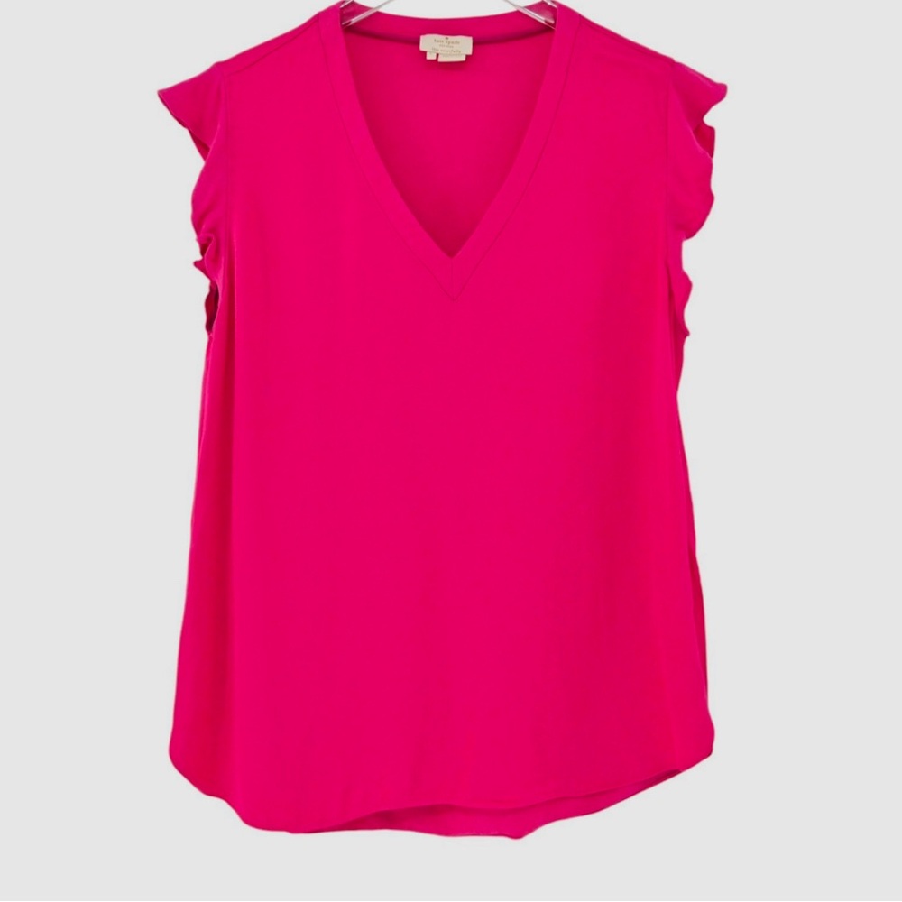 KATE SPADE NEW YORK Top Fuchsia Ruffle Sleeve Blouse